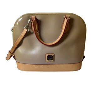 Dooney & Bourke Patent Leather Satchel Bag Oyster Taupe Authentic Neutral